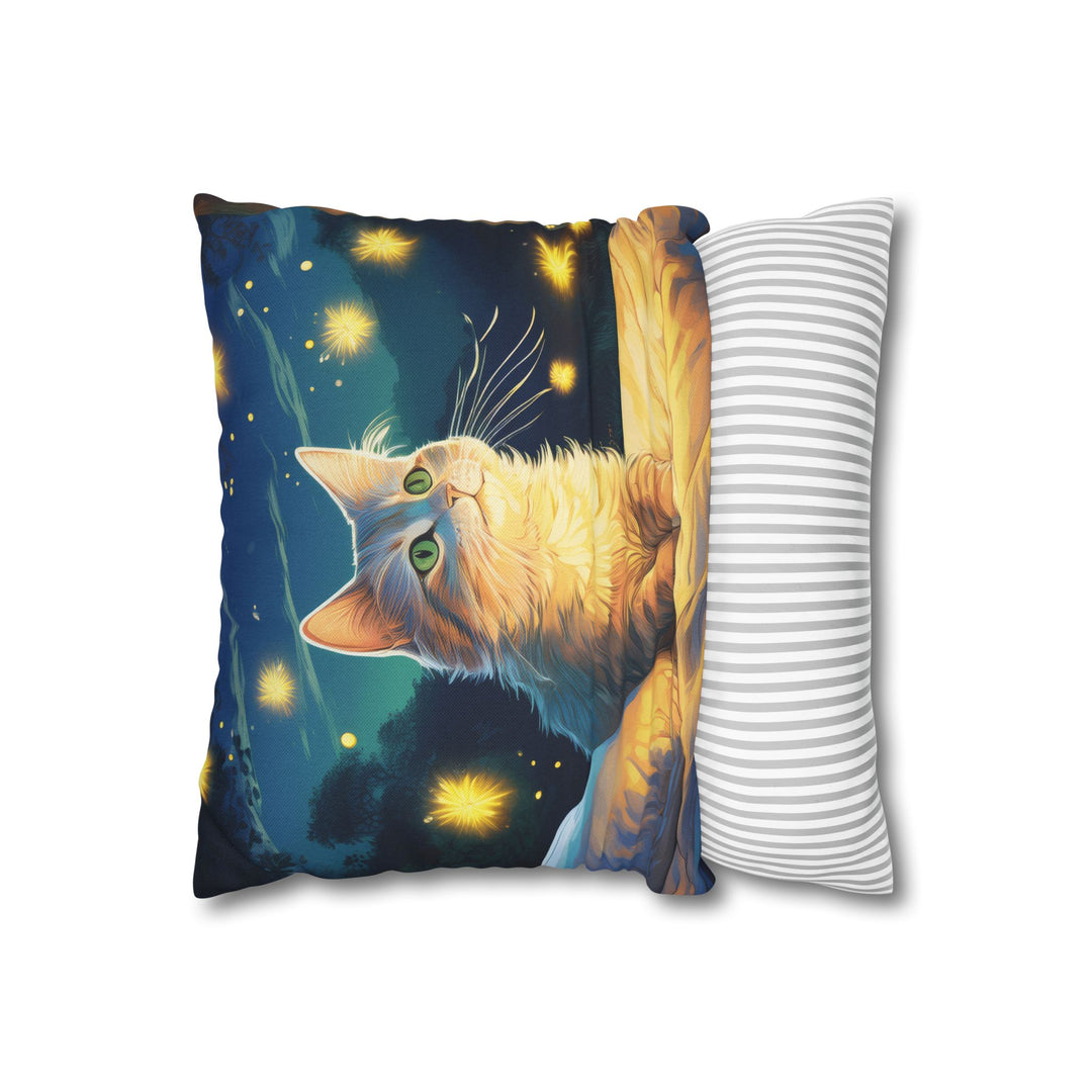 Enchanted Firefly Night: Cozy Cat Pillowcase for a Magical Glow