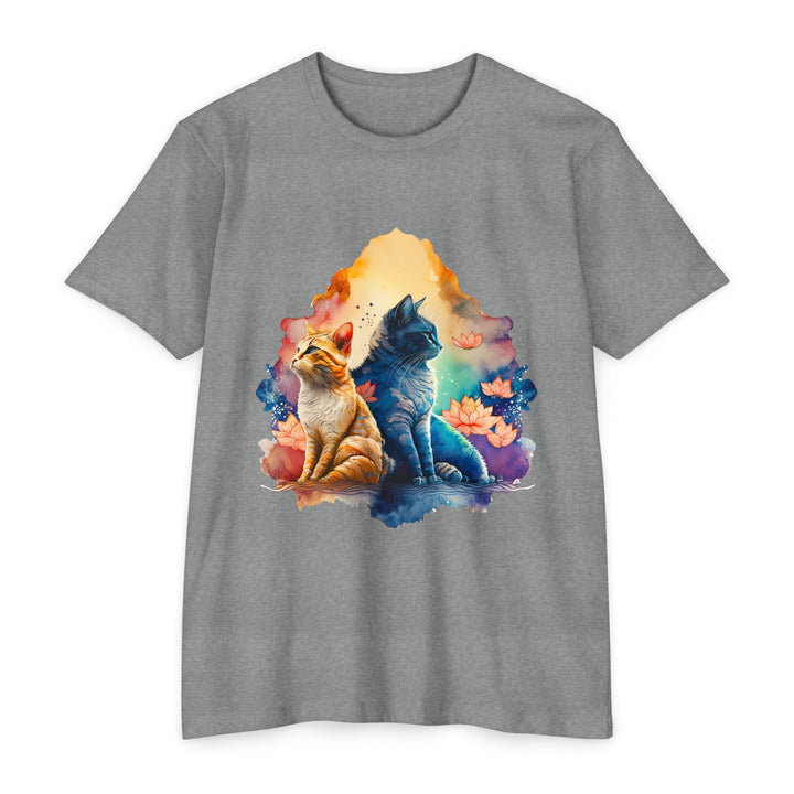 Mystical Twin Cats T-Shirt - Lotus Garden Serenity