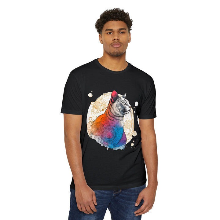 Geometric Galaxy Cat T-Shirt - Cosmic Feline Art