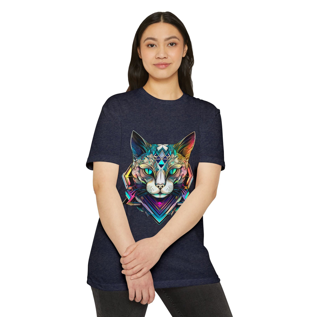 Geometric Feline Majesty T-Shirt - Eye-Catching Unisex Apparel