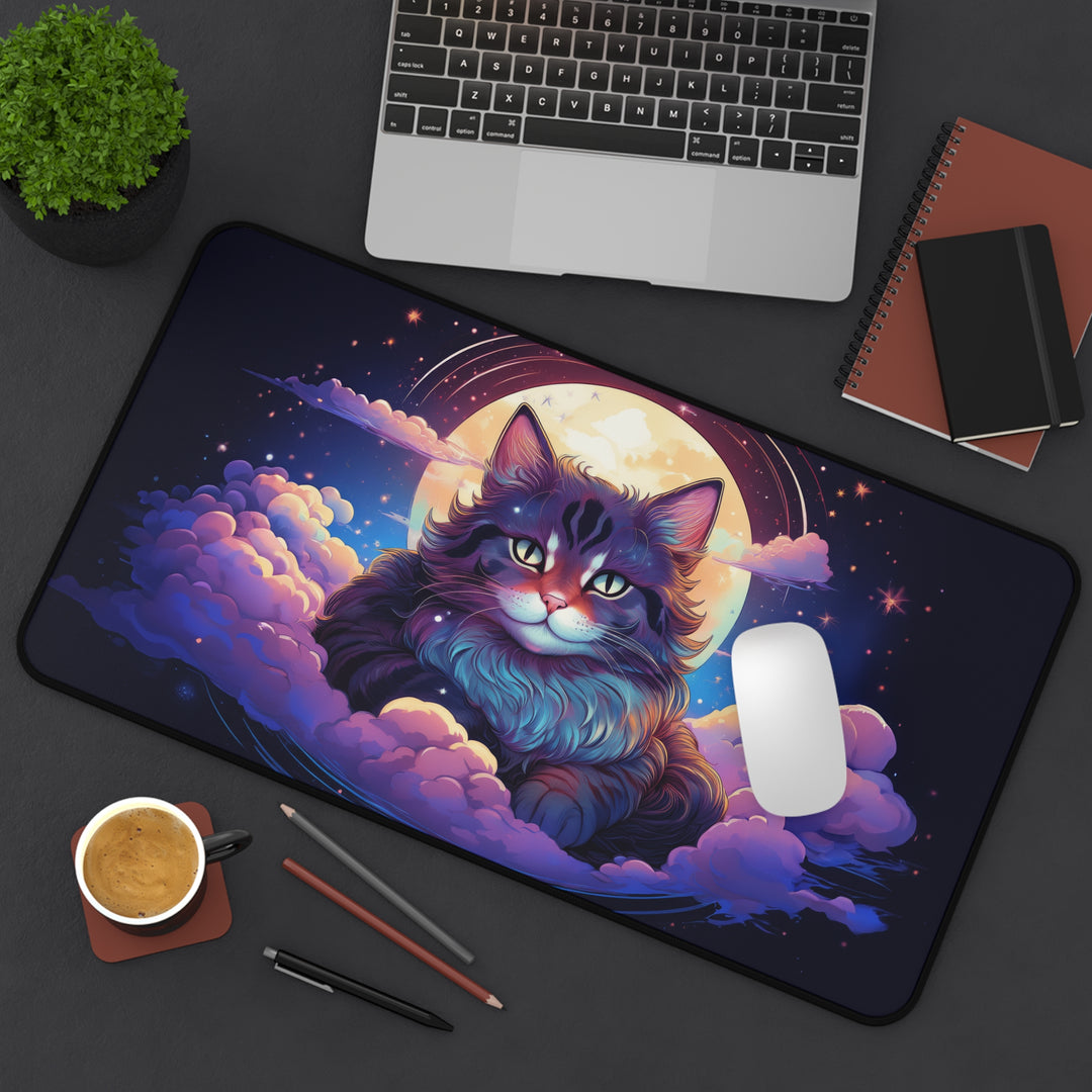 Moonlit Cat Desk Mat – Celestial Comfort for Your Workspace