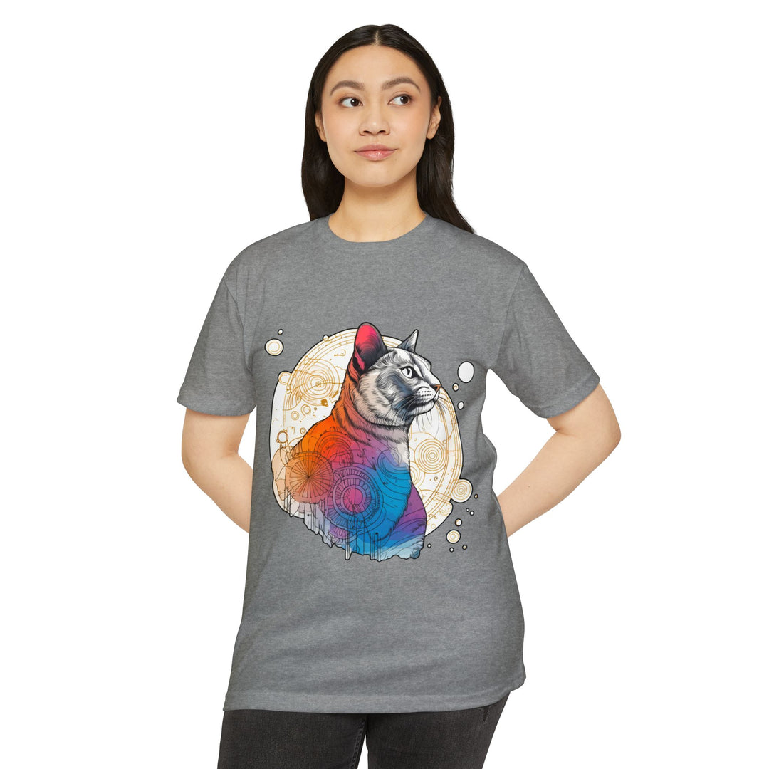 Geometric Galaxy Cat T-Shirt - Cosmic Feline Art