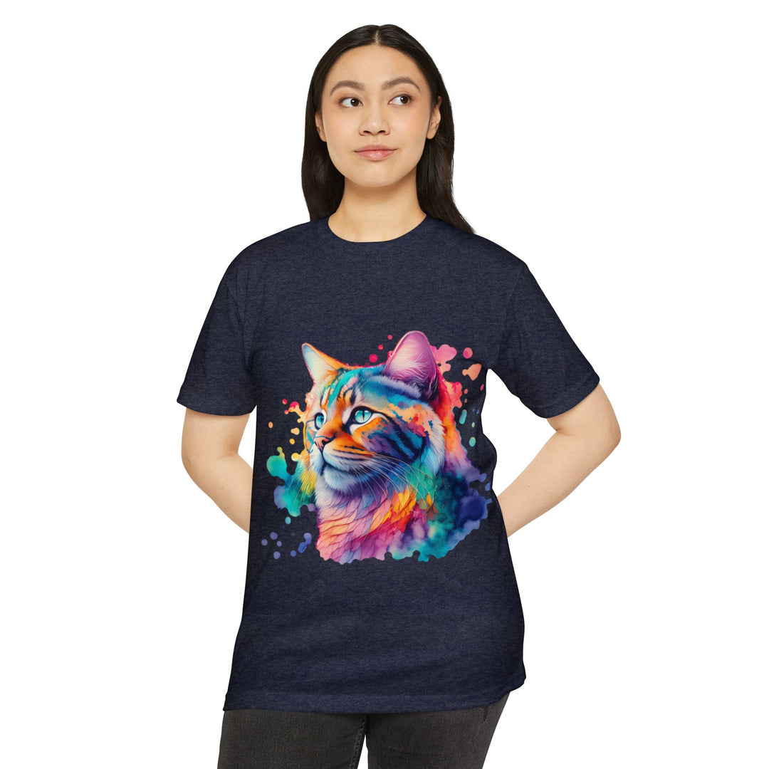 Vibrant Feline Elegance Shirt - Watercolor Cat Art