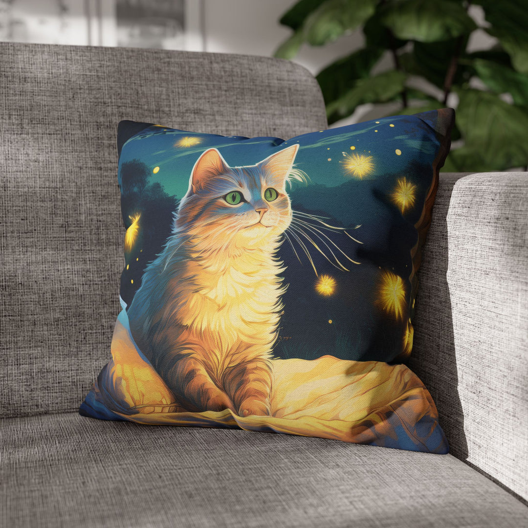 Enchanted Firefly Night: Cozy Cat Pillowcase for a Magical Glow