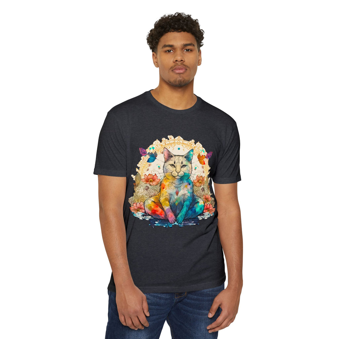 Rainbow Zen Cat T-Shirt - Colorful Meditation