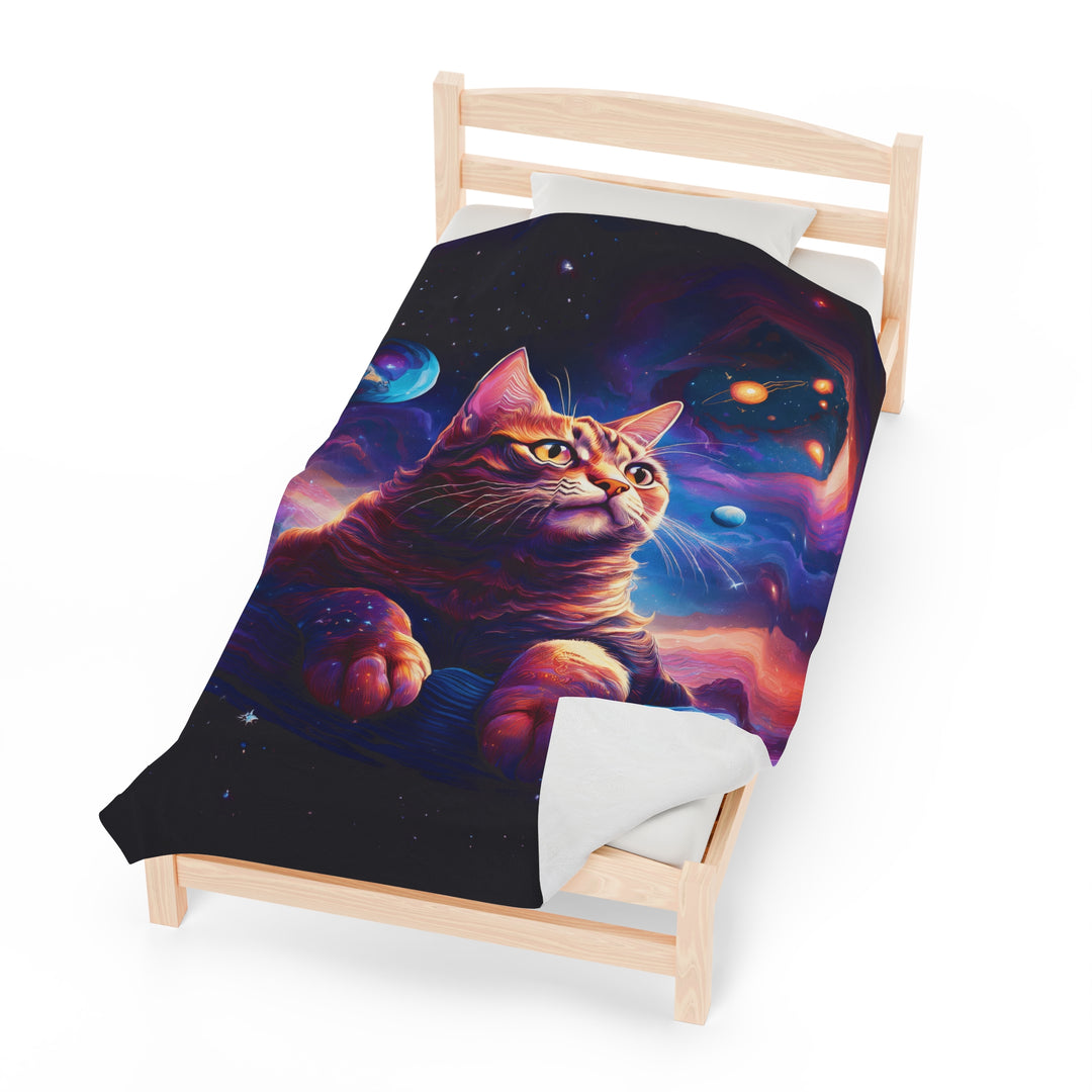 Galactic Cat Velveteen Plush Blanket – Cozy Comfort from Another Dimension