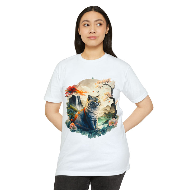 Oriental Garden Cat Top - Unisex Artistic Landscape T-Shirt