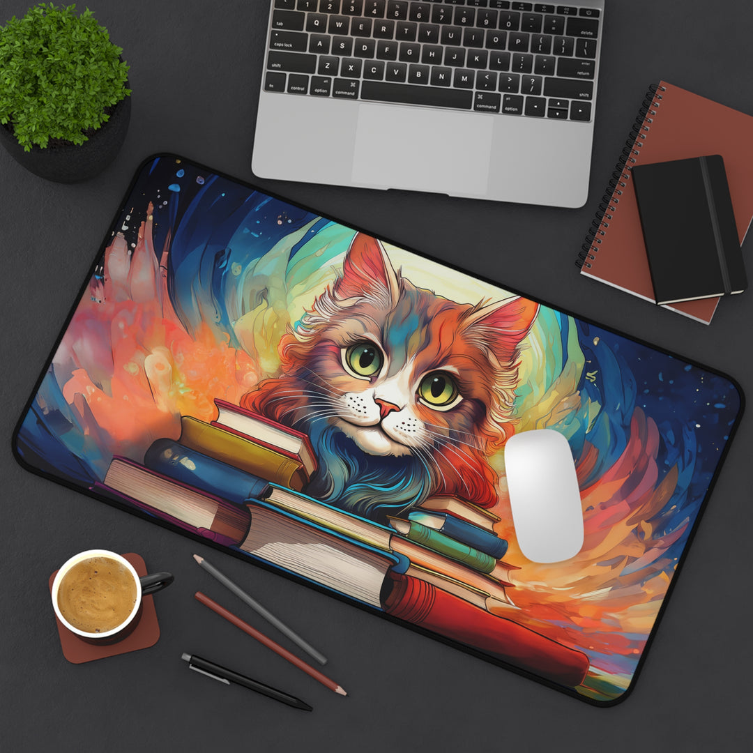 Bookworm Cat Desk Mat – Fuel Your Creativity in Style