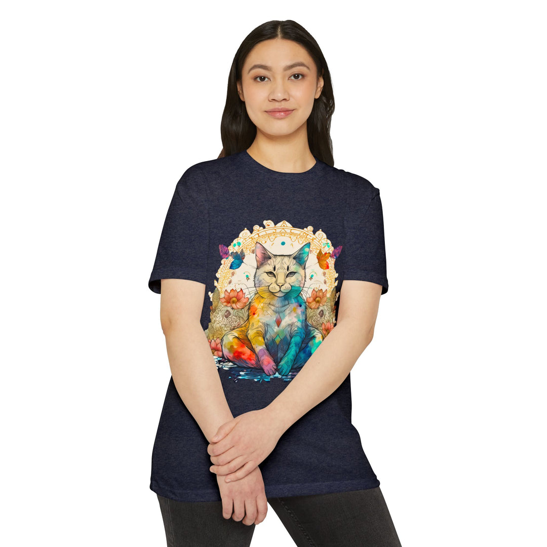 Rainbow Zen Cat T-Shirt - Colorful Meditation