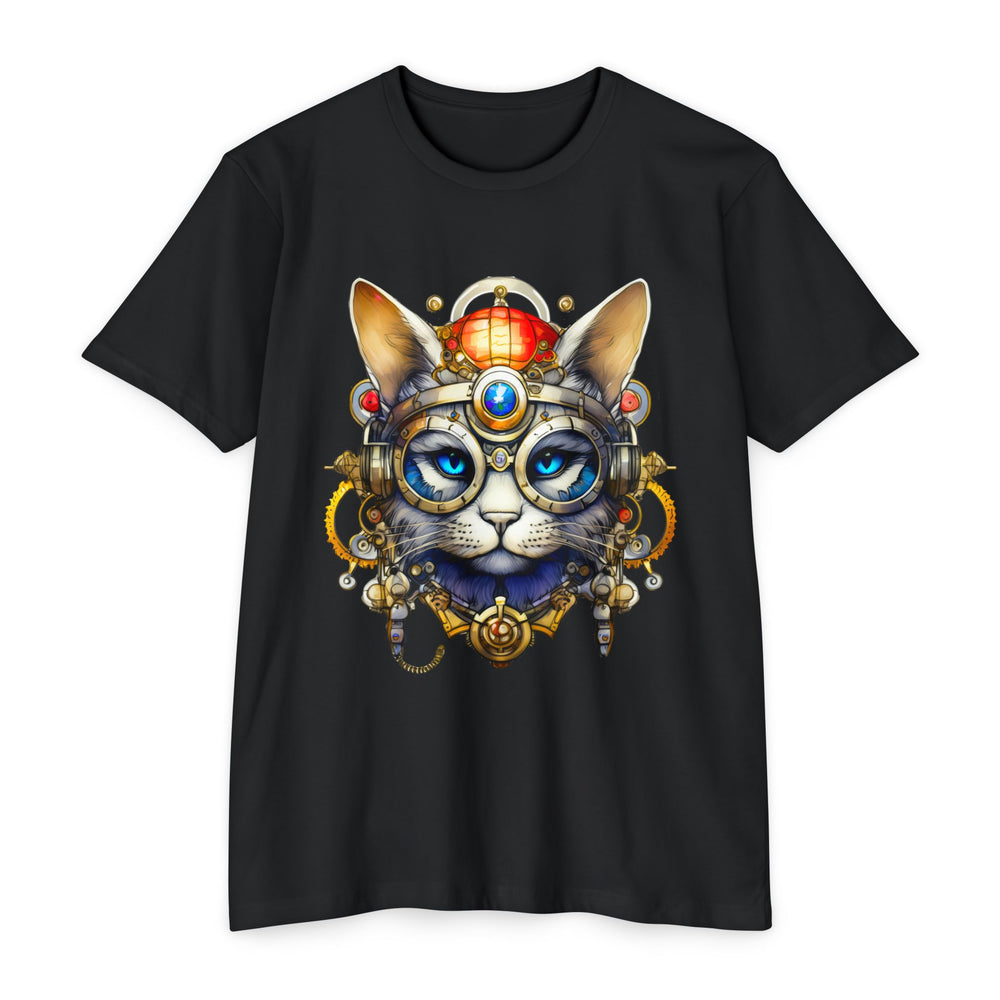 Steampunk Cat Art Top - Intricate Mechanical Design