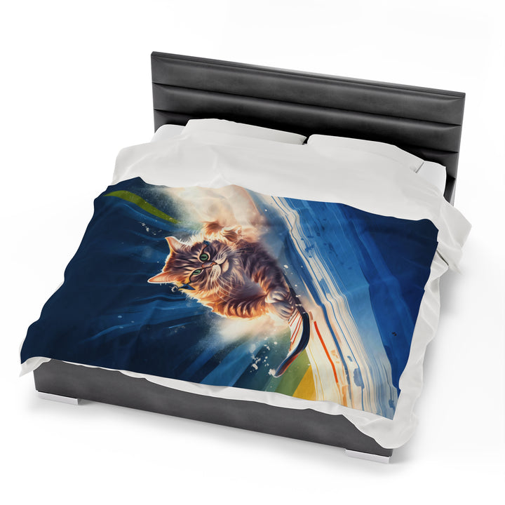 Extreme Skiing Cat Velveteen Plush Blanket – Cozy Fun for Every Adventure