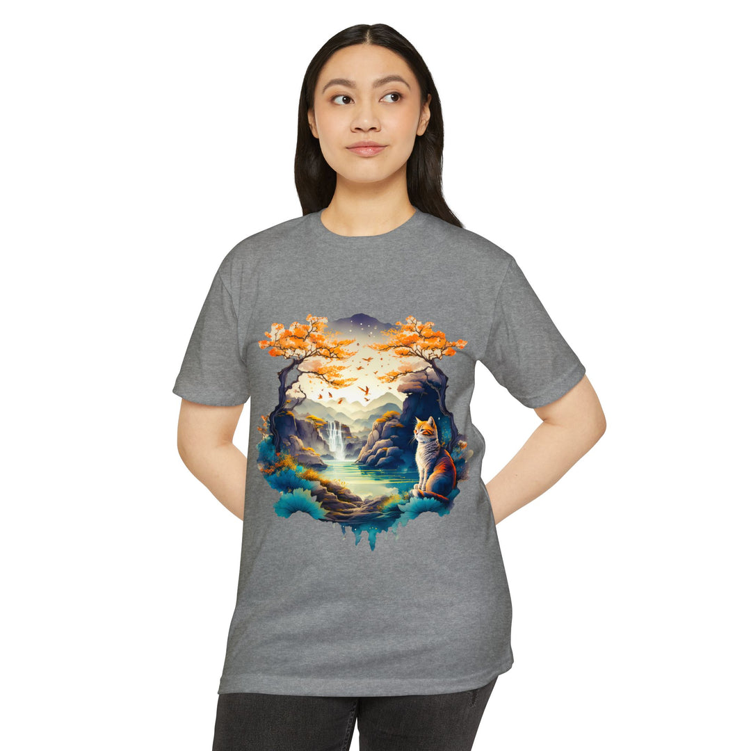 Tranquil Realm Cat Top - Unisex Serene Nature T-Shirt