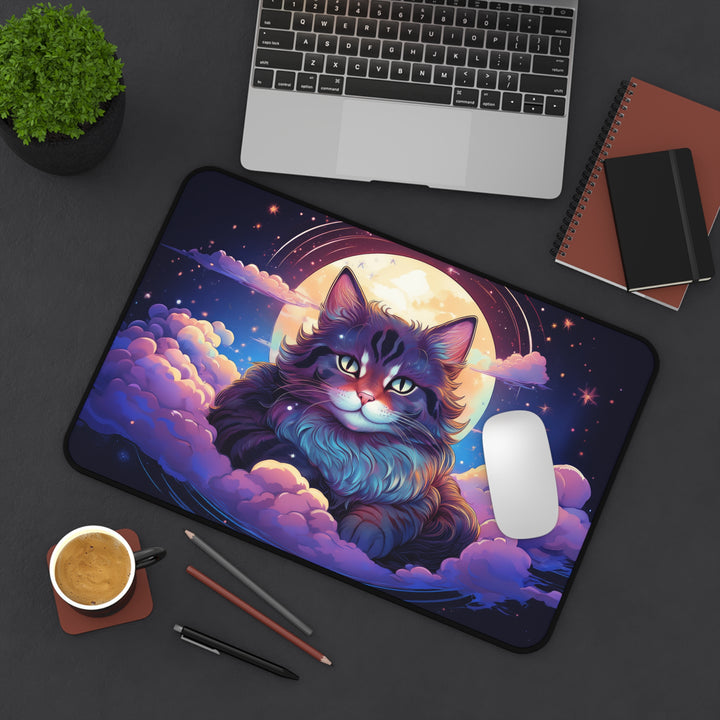 Moonlit Cat Desk Mat – Celestial Comfort for Your Workspace