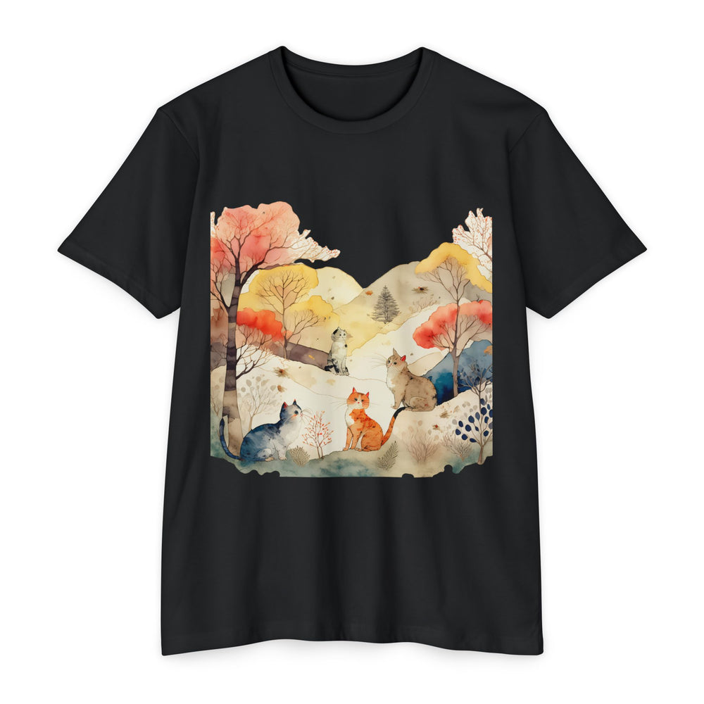 Autumn Serenity Cats Top - Unisex Watercolor Landscape T-Shirt