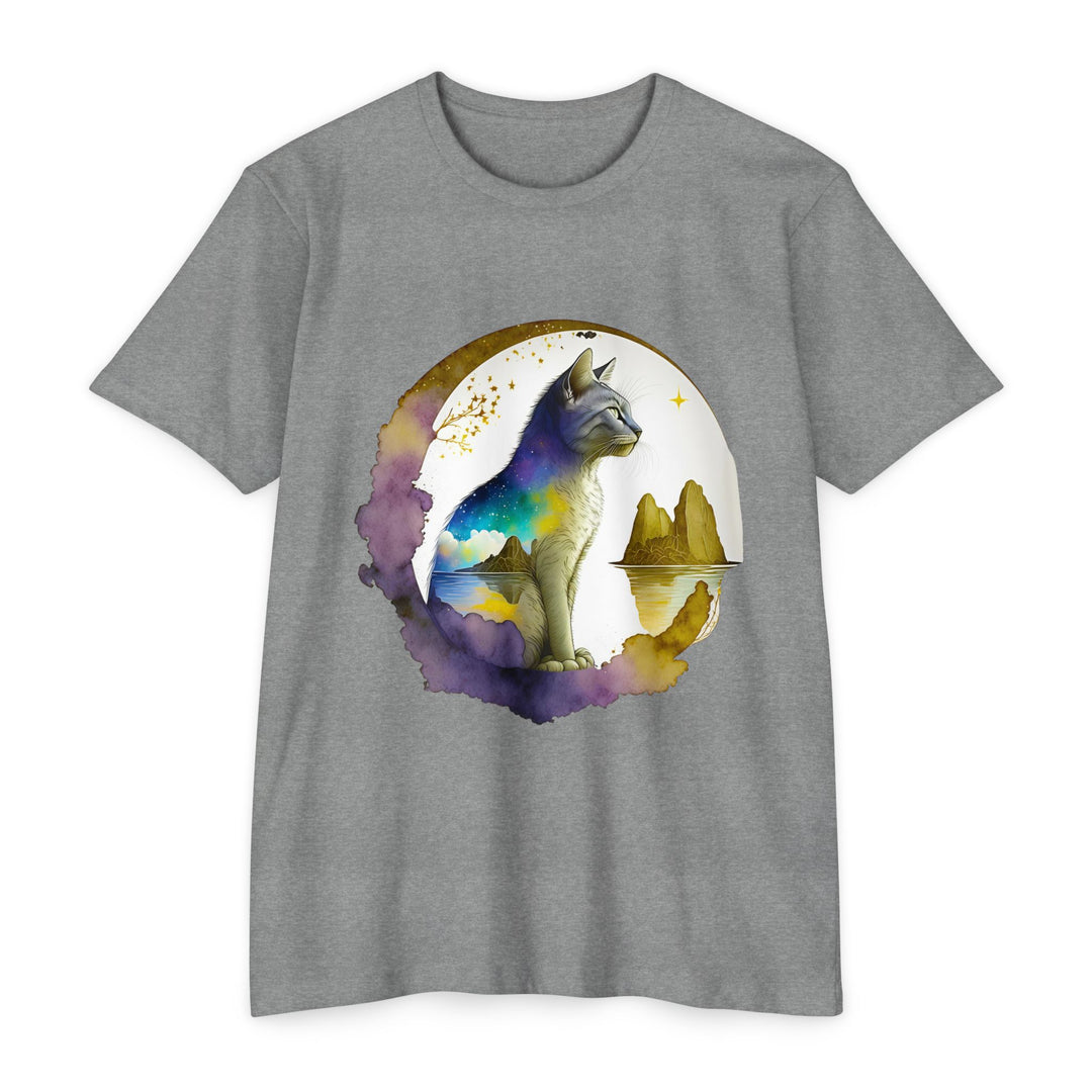 Celestial Watcher Cat Top - Unisex Mystical Night T-Shirt