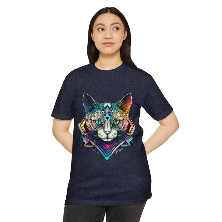 Geometric Feline Majesty T-Shirt - Eye-Catching Unisex Apparel