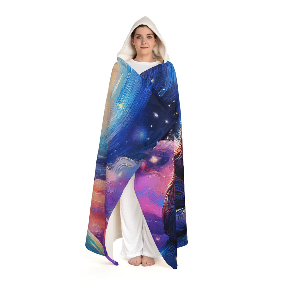 Celestial Cat Dreamscape Hooded Sherpa Fleece Blanket