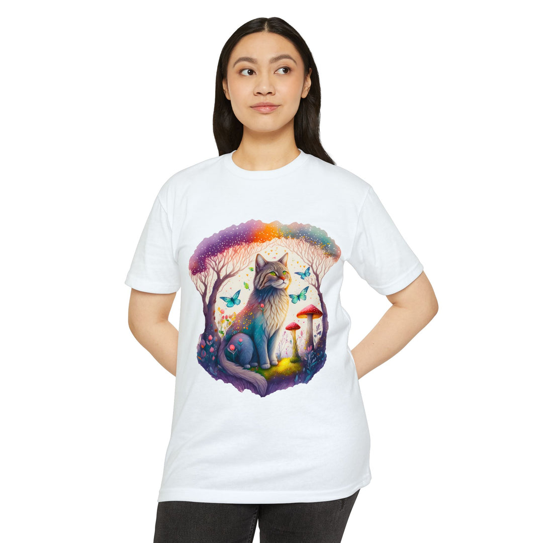 Mystical Cat in Enchanted Forest Top - Whimsical Feline Art