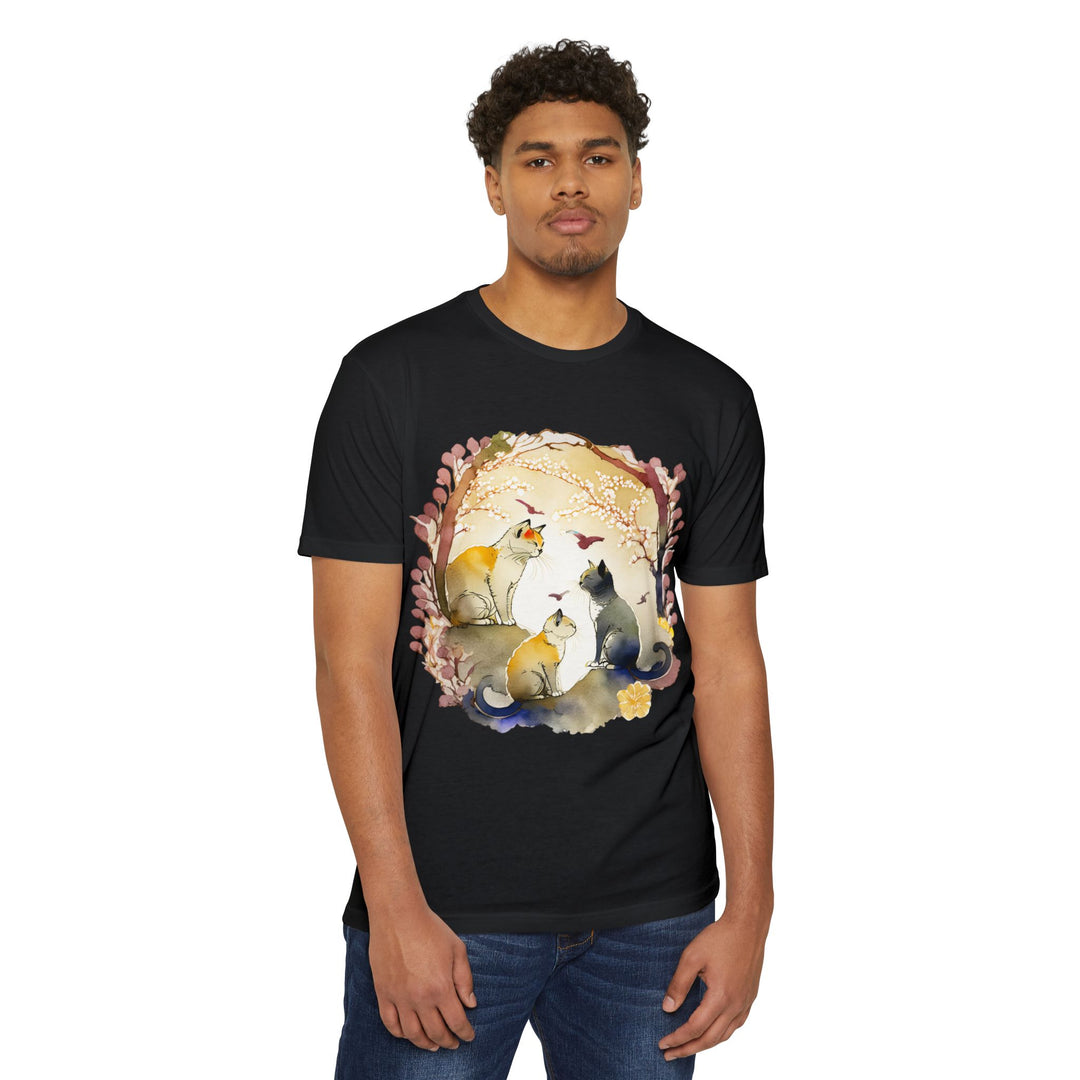 Whimsical Garden Cat Top - Unisex Watercolor Nature T-Shirt