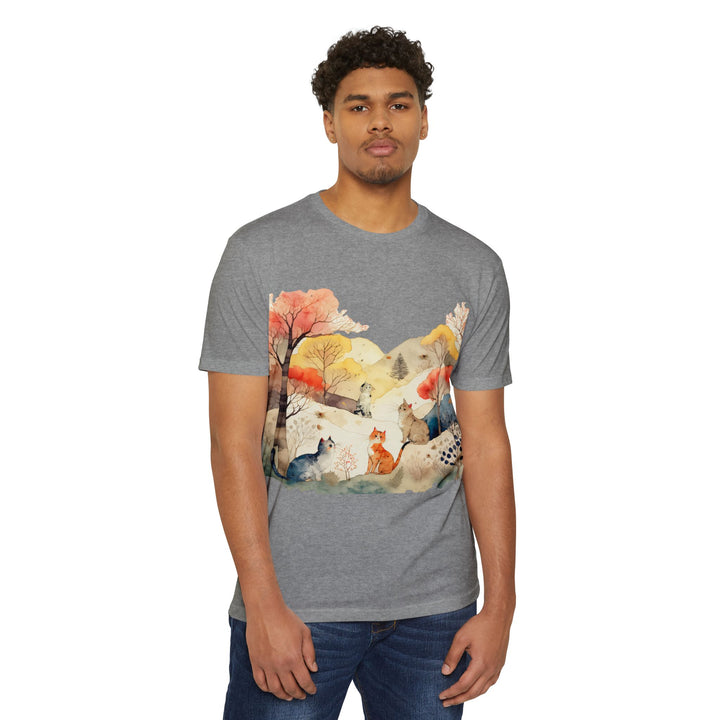 Autumn Serenity Cats Top - Unisex Watercolor Landscape T-Shirt