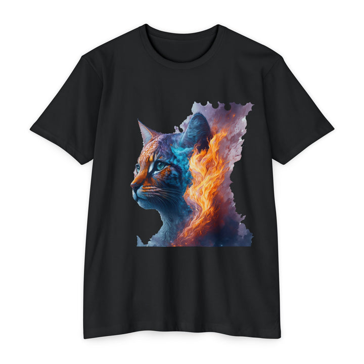 Celestial Blaze Feline Art Top - Cosmic Cat Fire Design