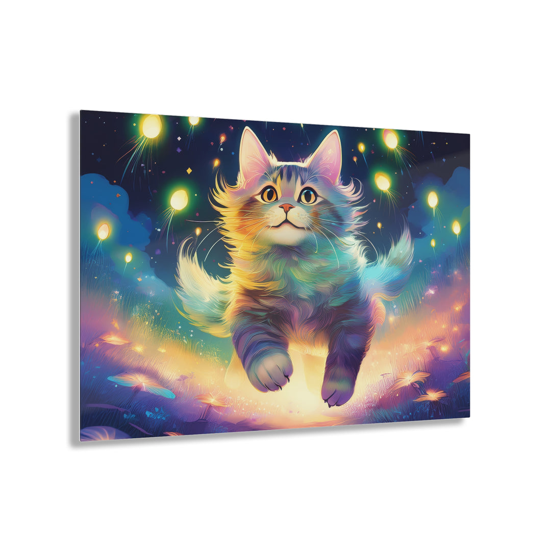 Celestial Chase – Cat Among the Stars Acrylic Print