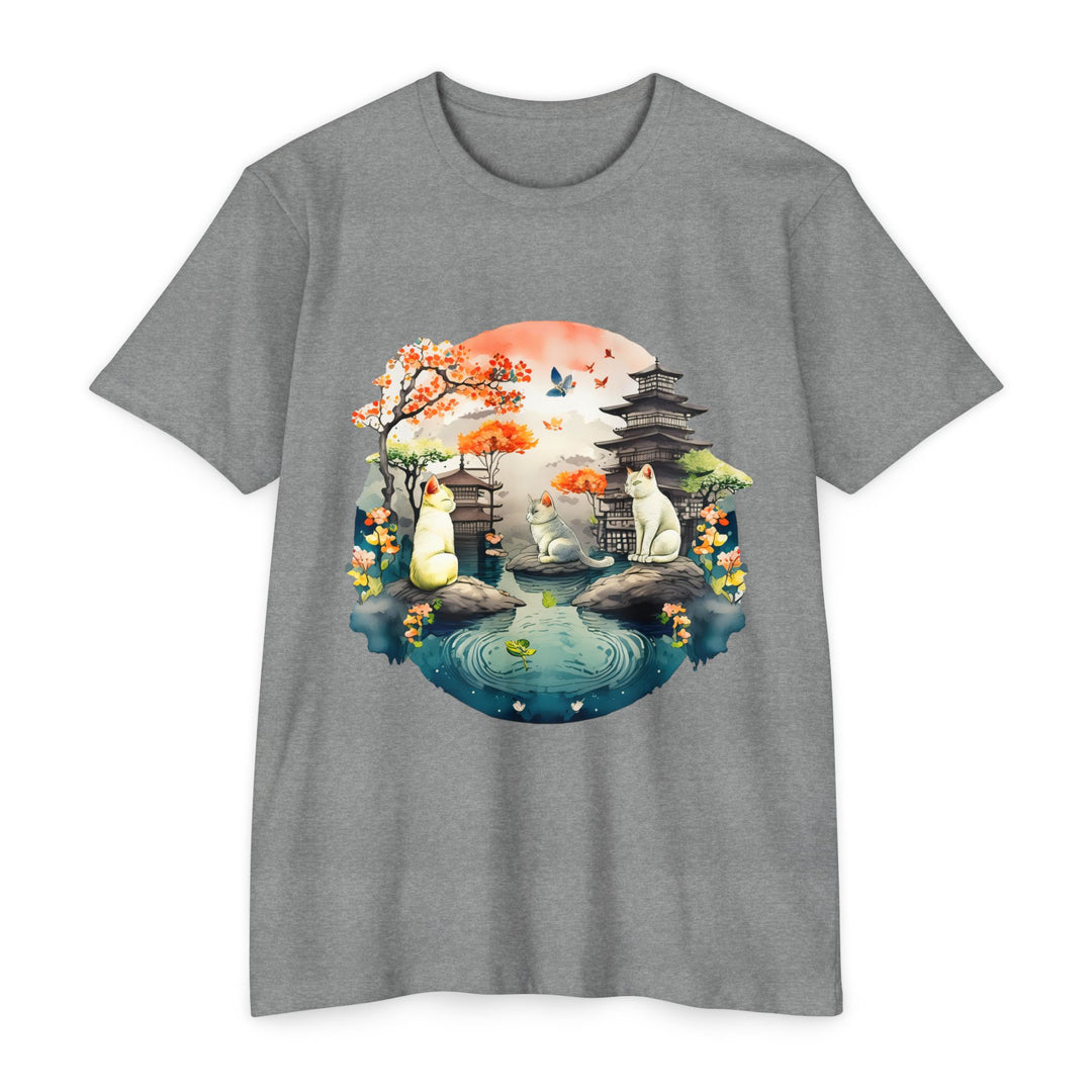 Peaceful Reflections Cat Top - Unisex Japanese Garden T-Shirt