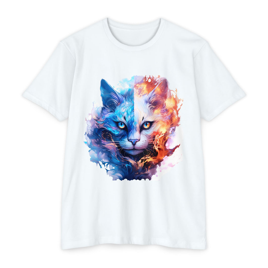 Yin-Yang Feline Fusion Art Top - Fire and Ice Cat Design