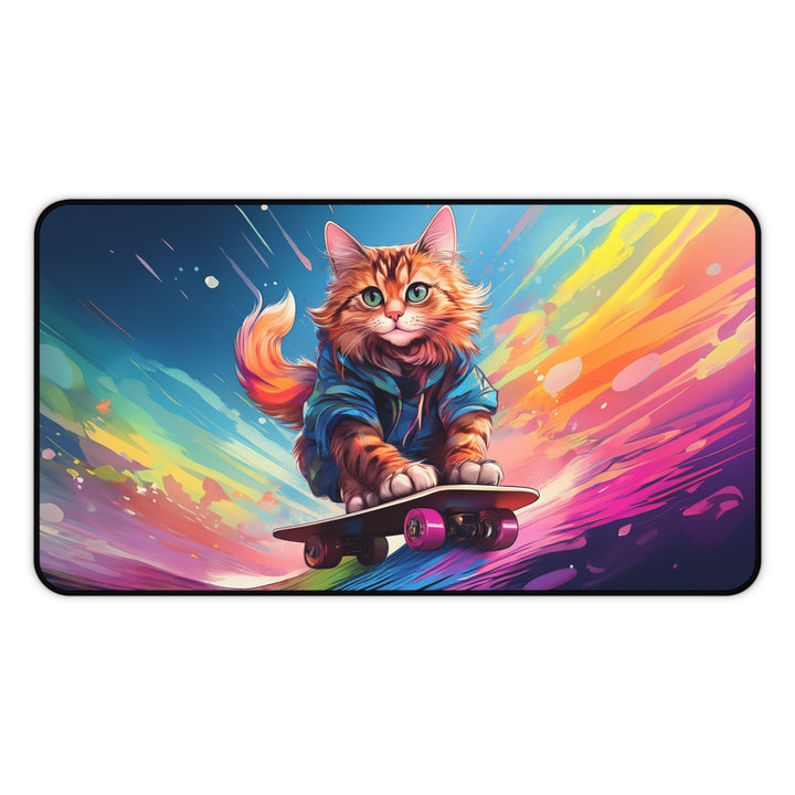 Skater Cat Desk Mat – Ride the Rainbow of Creativity