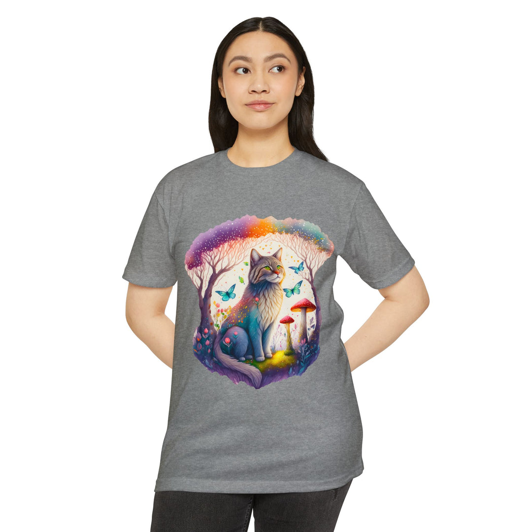 Mystical Cat in Enchanted Forest Top - Whimsical Feline Art