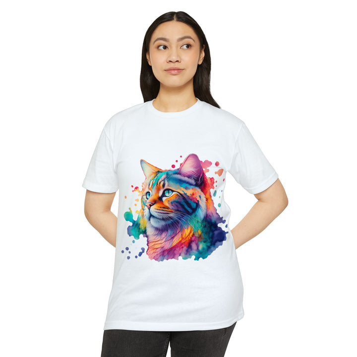 Vibrant Feline Elegance Shirt - Watercolor Cat Art