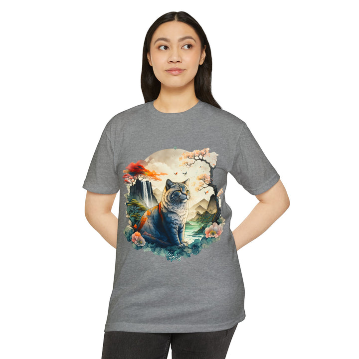 Oriental Garden Cat Top - Unisex Artistic Landscape T-Shirt