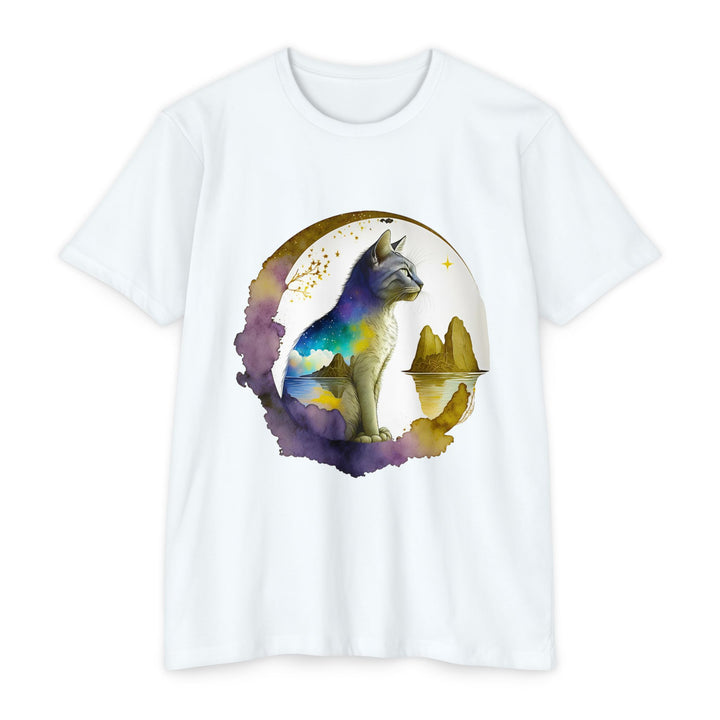 Celestial Watcher Cat Top - Unisex Mystical Night T-Shirt