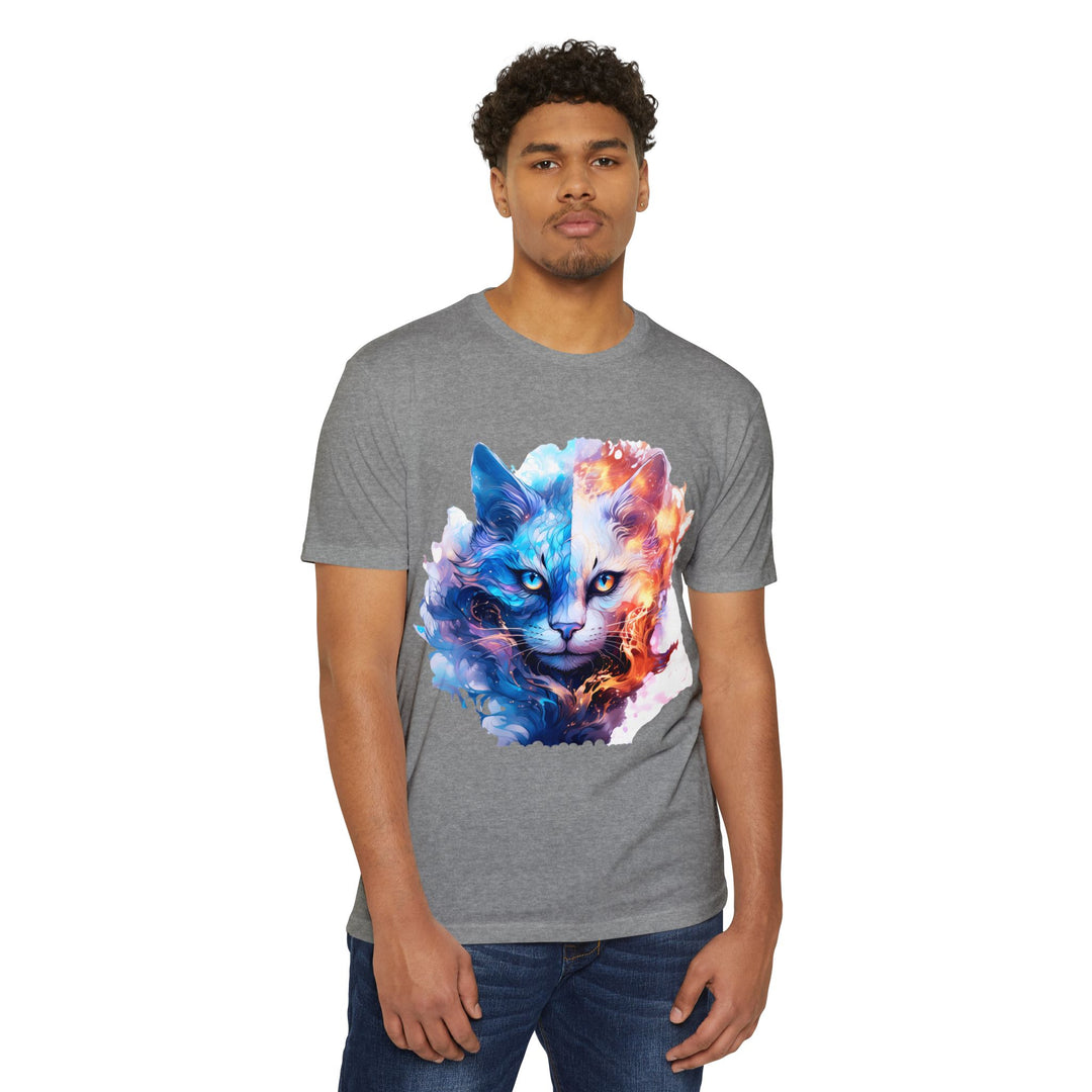 Yin-Yang Feline Fusion Art Top - Fire and Ice Cat Design