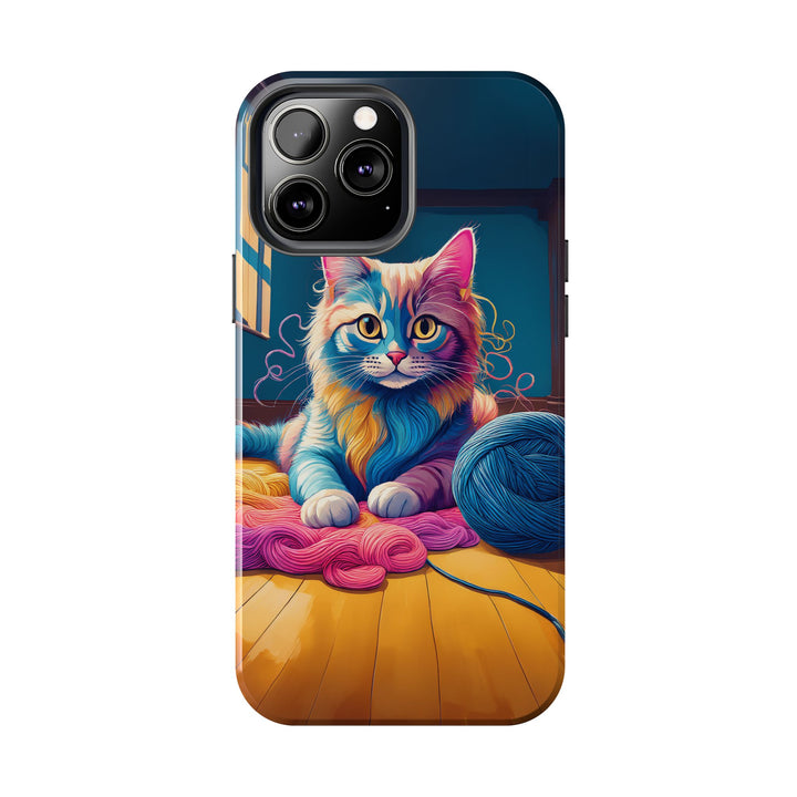 Playful Yarn Cat Tough Phone Case – Protection with a Cozy Twist