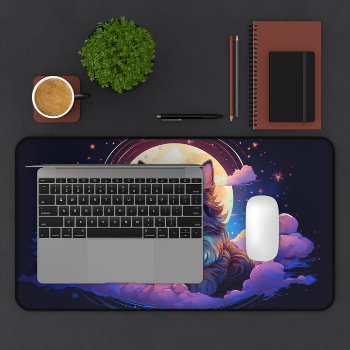 Moonlit Cat Desk Mat – Celestial Comfort for Your Workspace