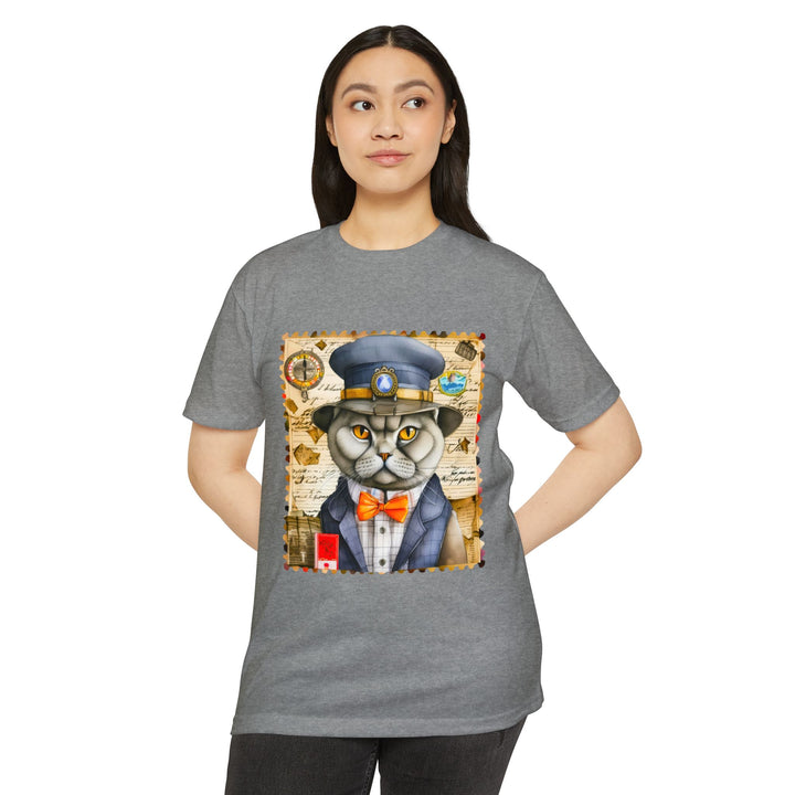 Postal Cat Officer Shirt - Retro Feline Stamp Design