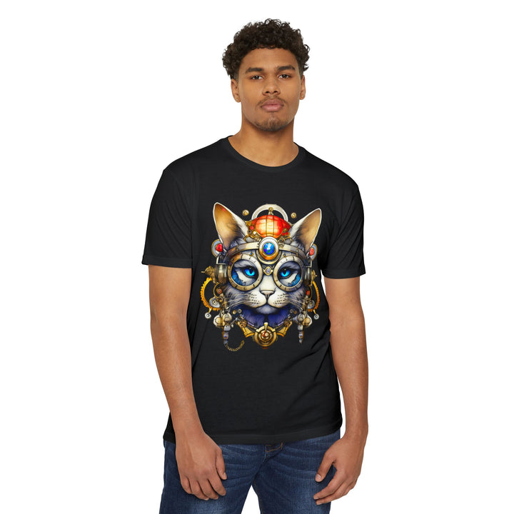 Steampunk Cat Art Top - Intricate Mechanical Design