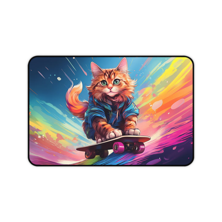 Skater Cat Desk Mat – Ride the Rainbow of Creativity