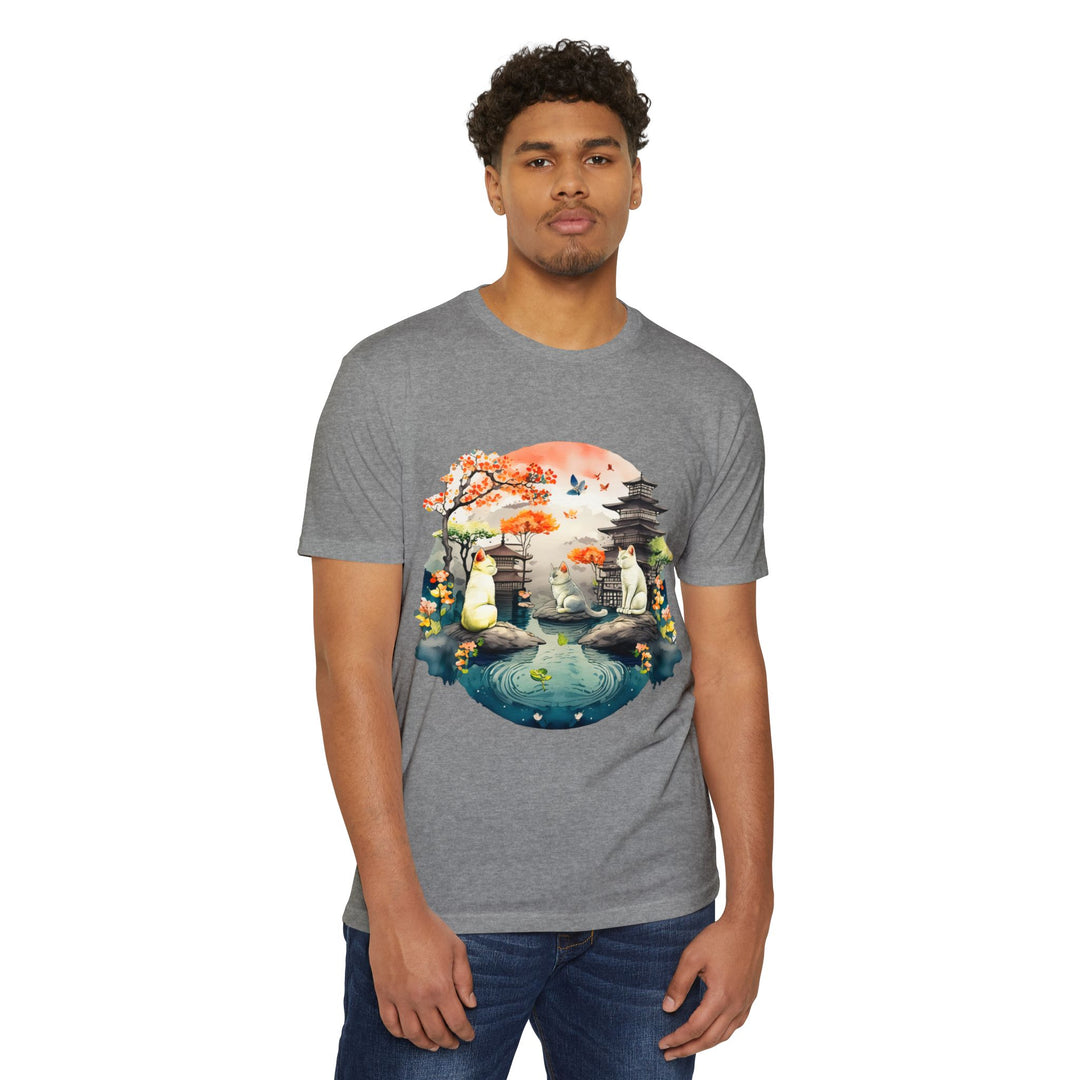 Peaceful Reflections Cat Top - Unisex Japanese Garden T-Shirt