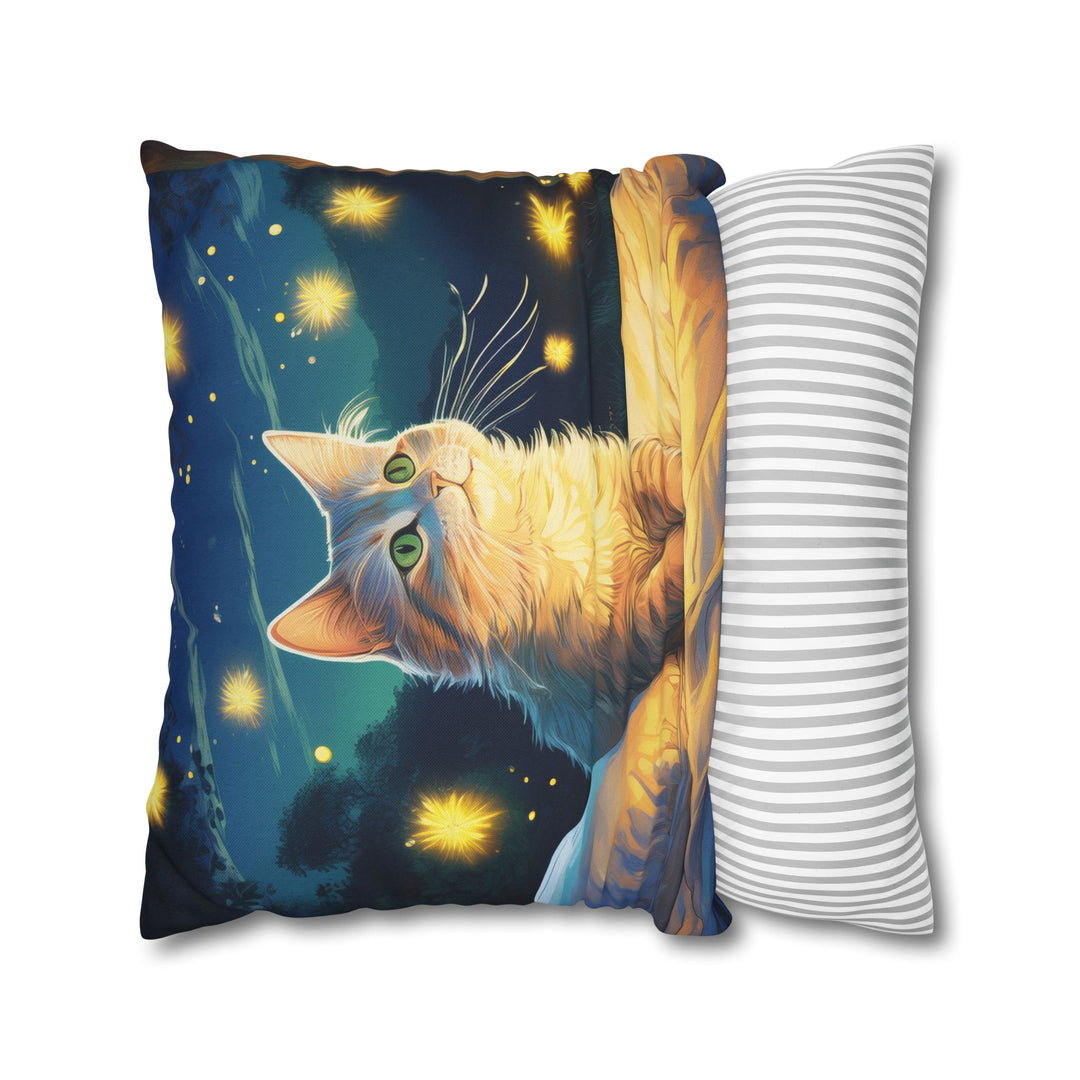 Enchanted Firefly Night: Cozy Cat Pillowcase for a Magical Glow