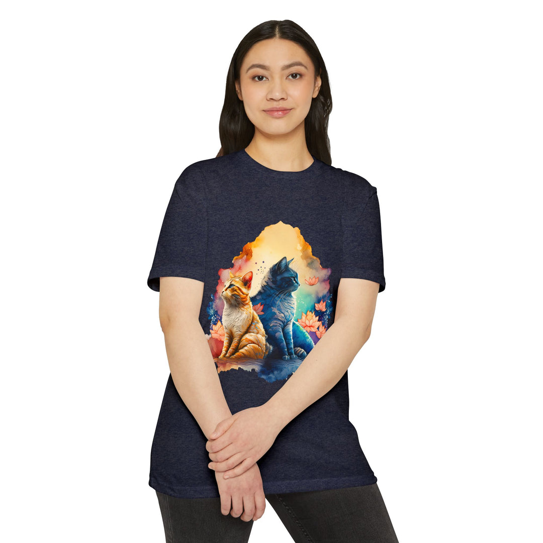 Mystical Twin Cats T-Shirt - Lotus Garden Serenity