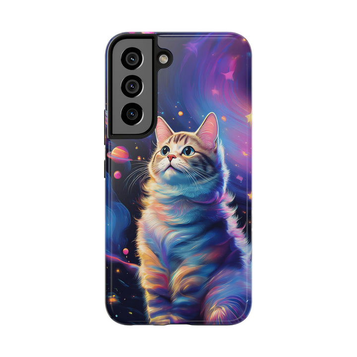 Cosmic Cat Tough Phone Case – Stellar Protection for Your Device