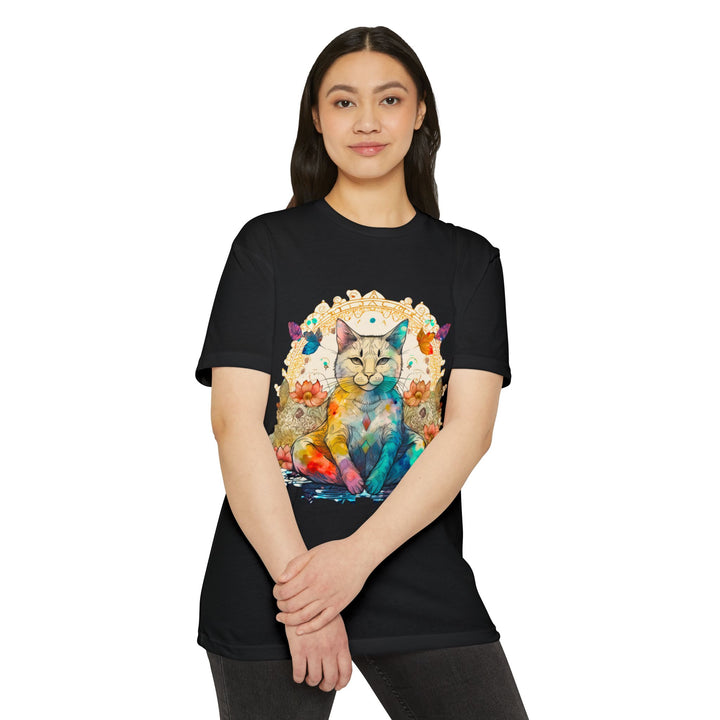 Rainbow Zen Cat T-Shirt - Colorful Meditation