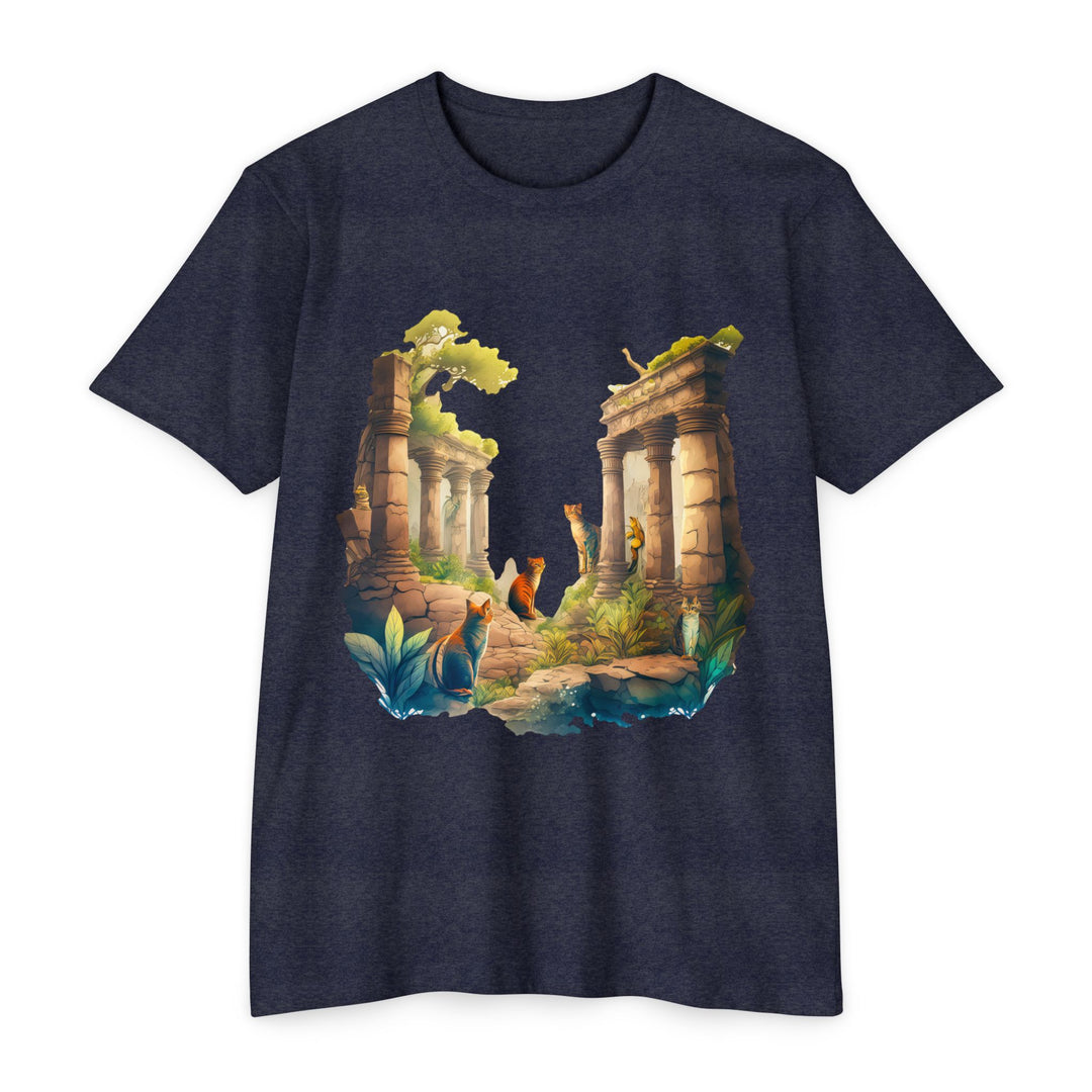 Mystical Cat Temple T-Shirt - Feline Exploration Art