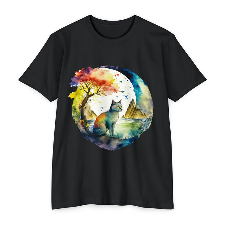 Tranquil Feline Oasis Top - Unisex Watercolor Nature T-Shirt