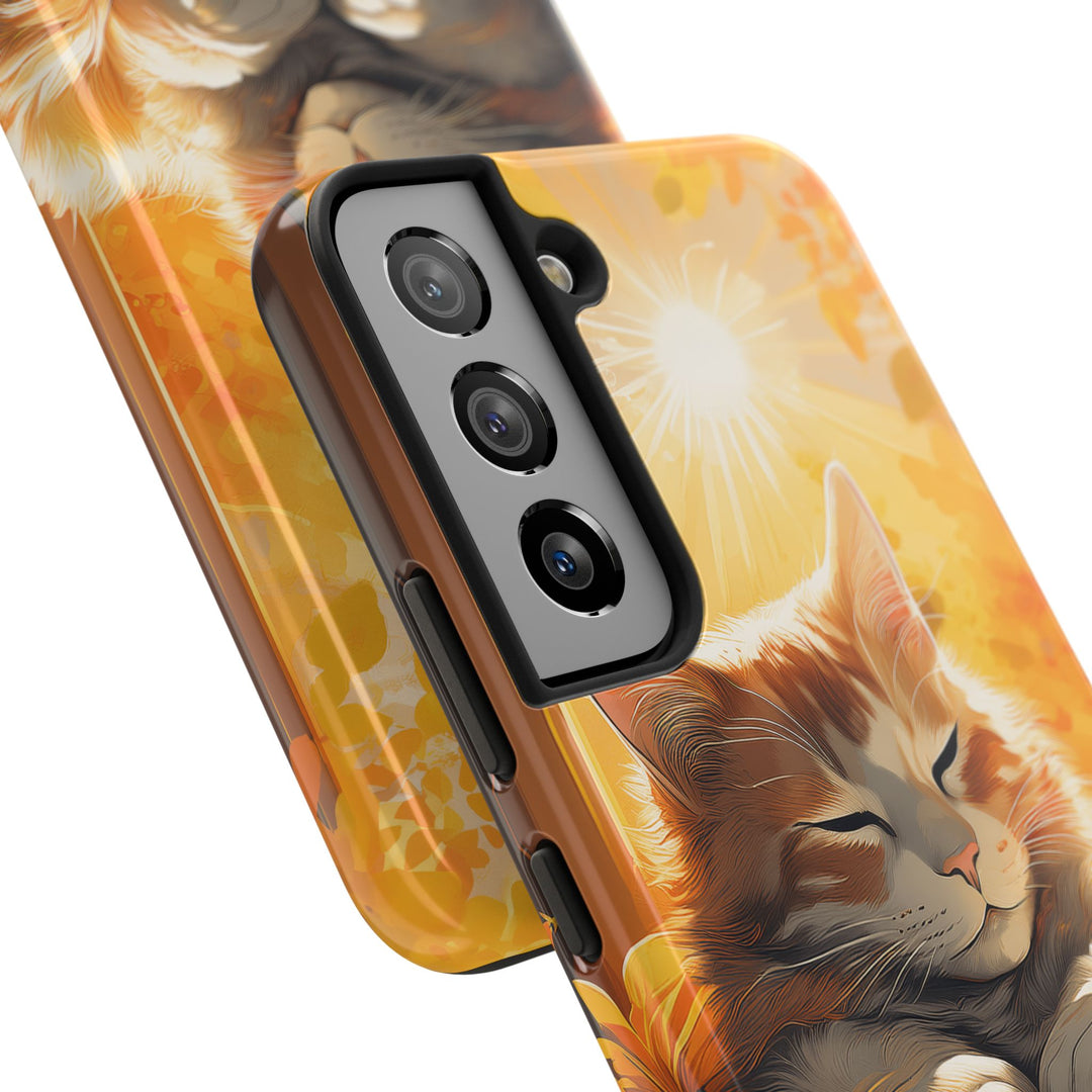 Sunlit Cat Tough Phone Case – Warmth and Protection in One