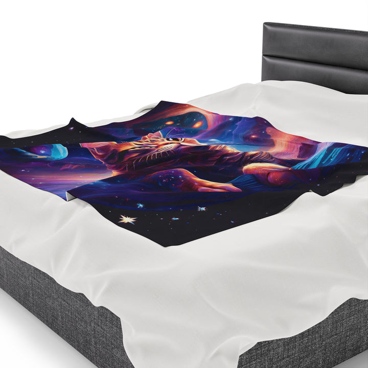 Galactic Cat Velveteen Plush Blanket – Cozy Comfort from Another Dimension