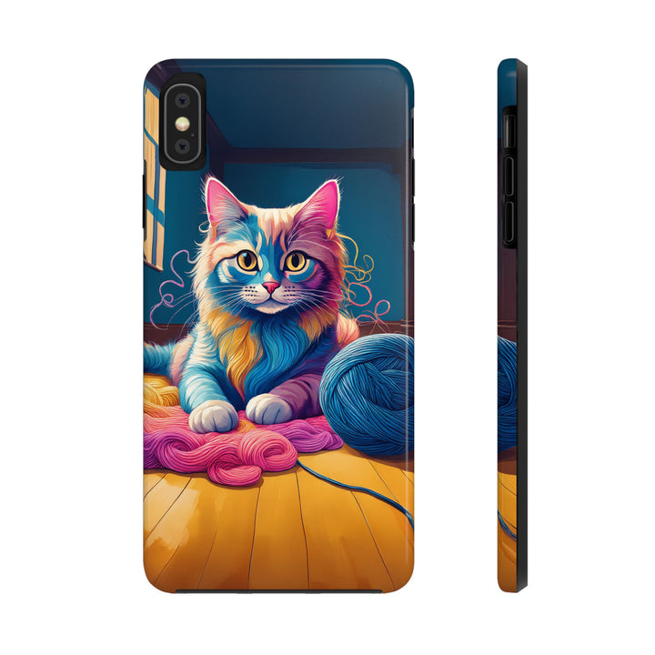 Playful Yarn Cat Tough Phone Case – Protection with a Cozy Twist