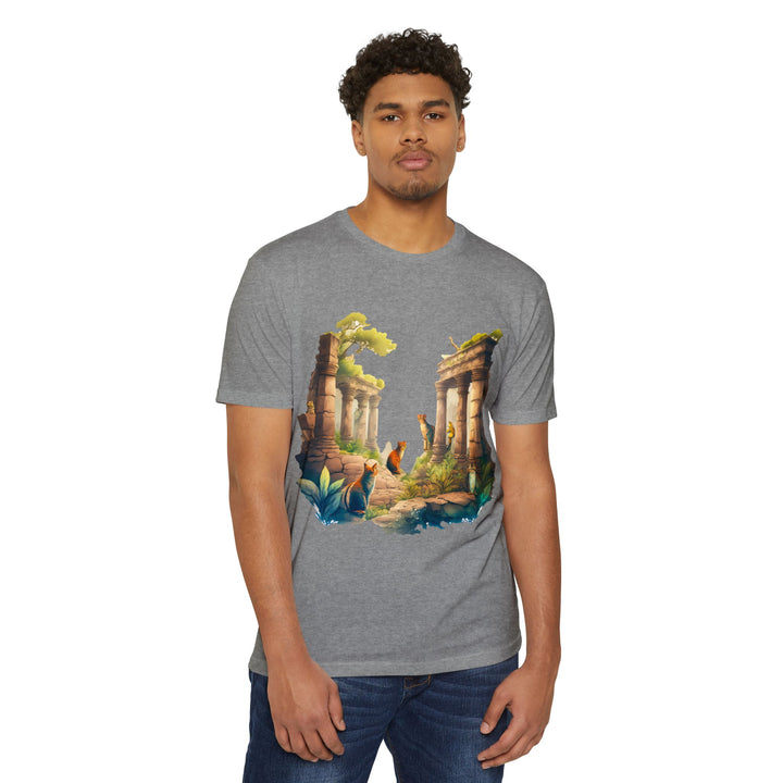 Mystical Cat Temple T-Shirt - Feline Exploration Art